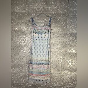 Vintage Ecru Studio Strap midi Dress Boho Paisley Pastel Blue Fairy 90s whimsy